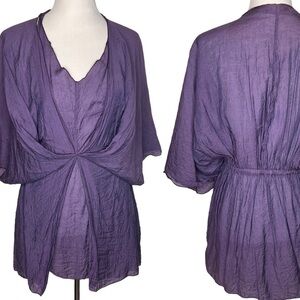 Purple Gauzy Kaftan Beach Cover Up Dress Size M Sheer Relaxed Cotton Boho Breezy